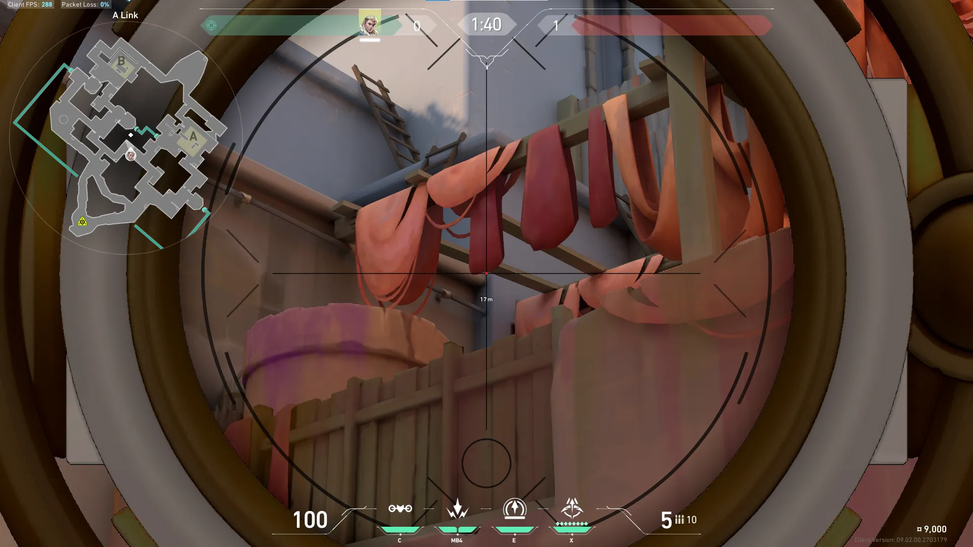 Sova Recon Bolt on Bind Attack Site A — step 2 of 4: Aim — line up the shot