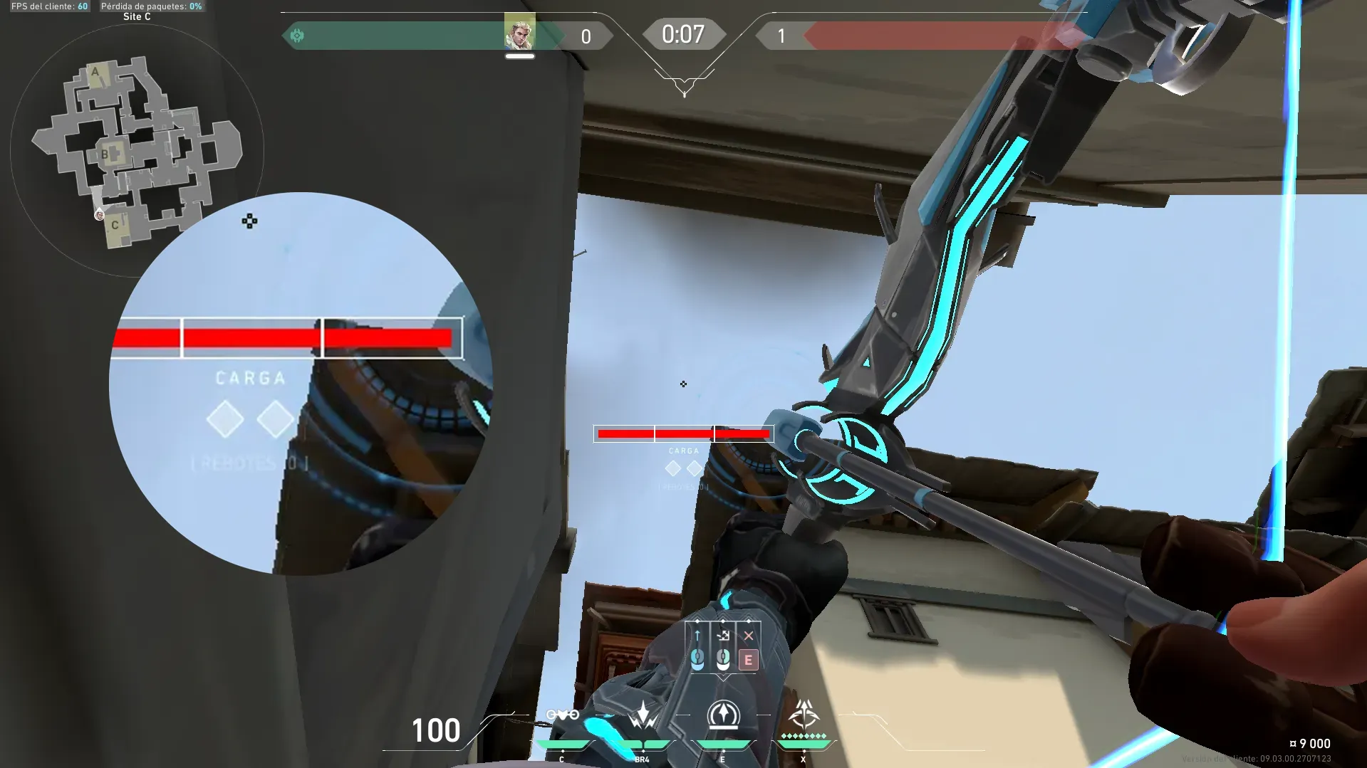 Sova Recon Bolt on Haven Defense Site A — step 2 of 3: Aim — line up the shot