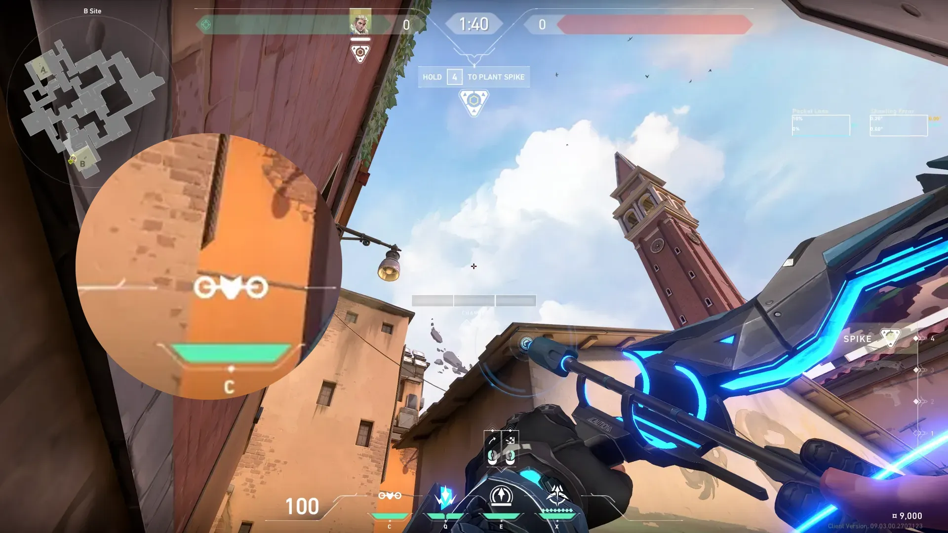 Sova Recon Bolt on Ascent Defense Site A — step 2 of 3: Aim — line up the shot
