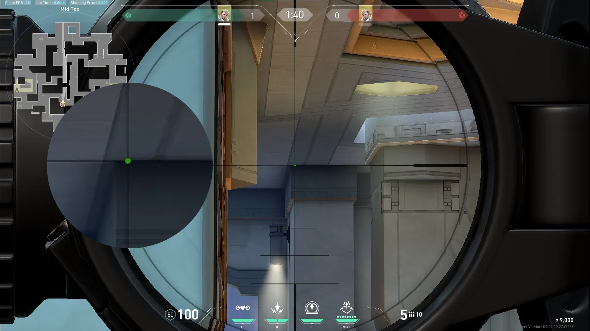 Sova Recon Bolt on Abyss Defense Mid — step 2 of 4: Aim — line up the shot