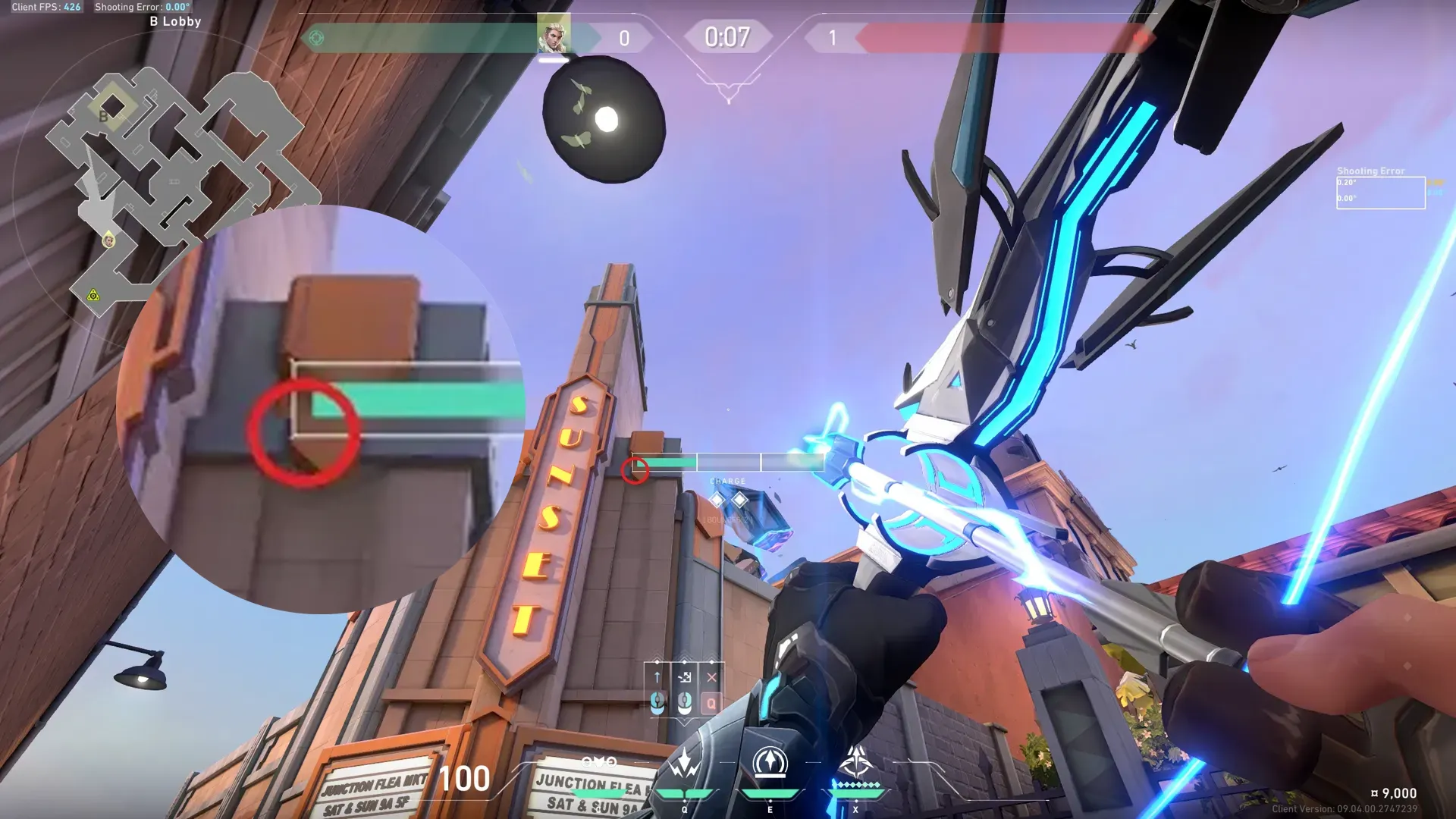 Sova Shock Bolt on Sunset Attack Site B — step 2 of 3: Aim — line up the shot