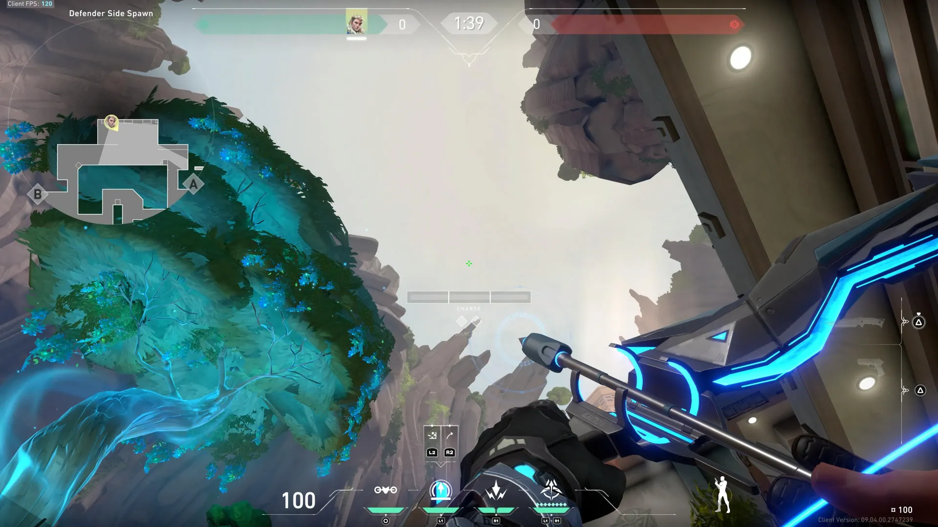 Sova Recon Bolt on Abyss Defense Site A — step 2 of 3: Aim — line up the shot