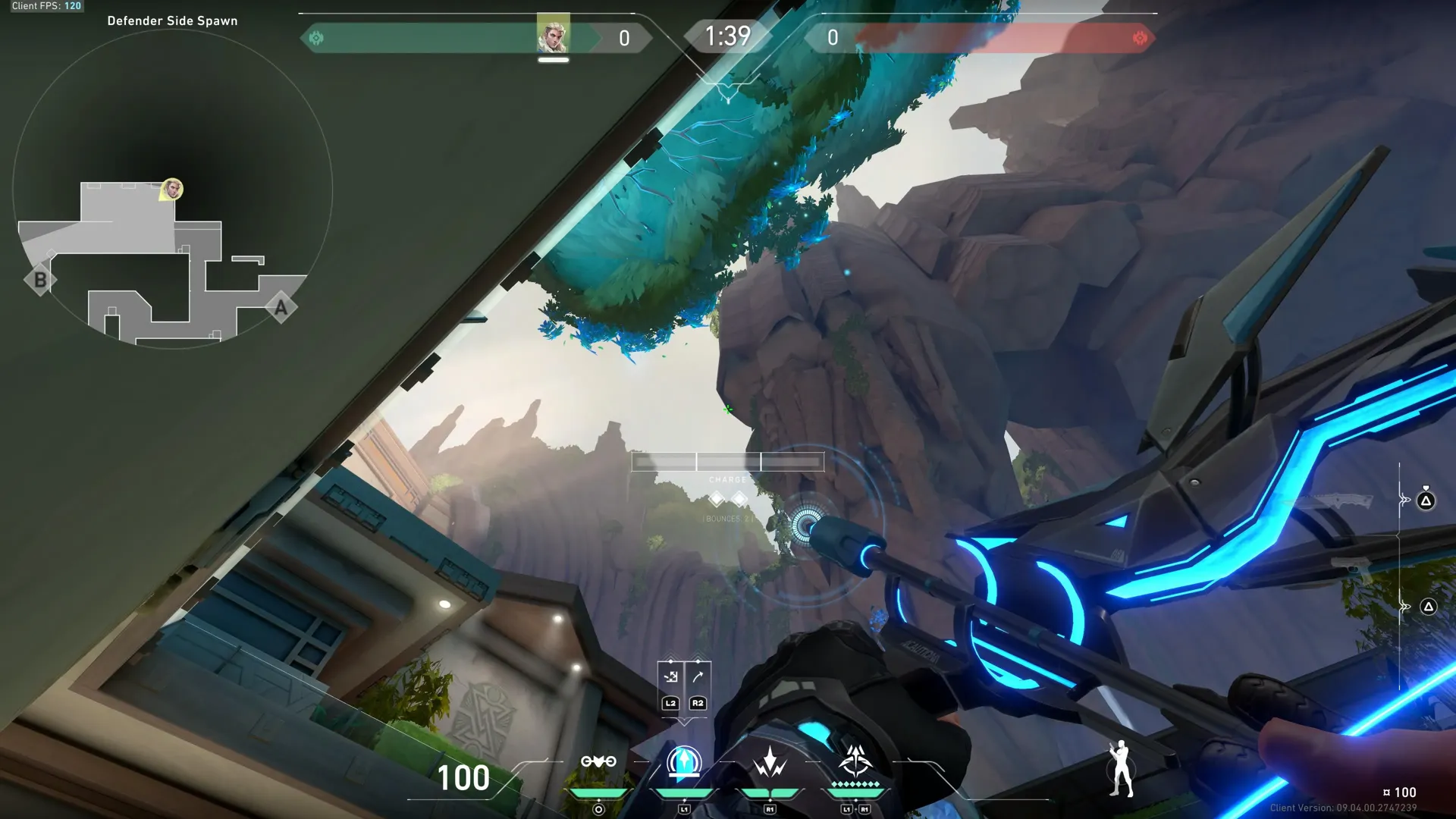 Sova Recon Bolt on Abyss Defense Site B — step 2 of 3: Aim — line up the shot