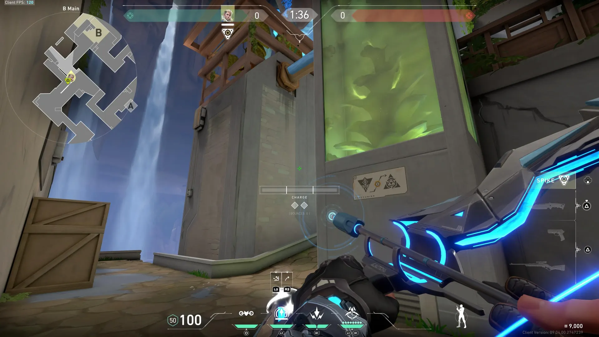 Sova Recon Bolt on Abyss Attack Site B — step 2 of 3: Aim — line up the shot