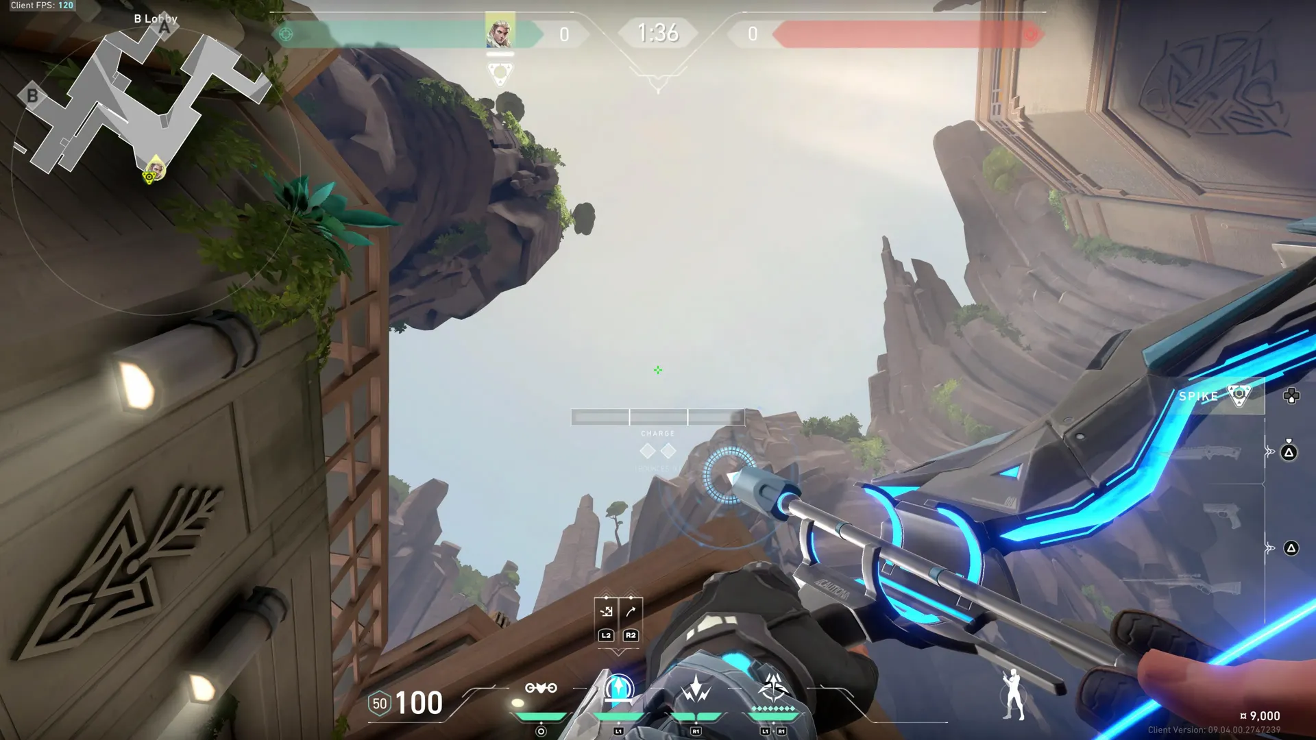 Sova Recon Bolt on Abyss Attack Site A — step 2 of 3: Aim — line up the shot