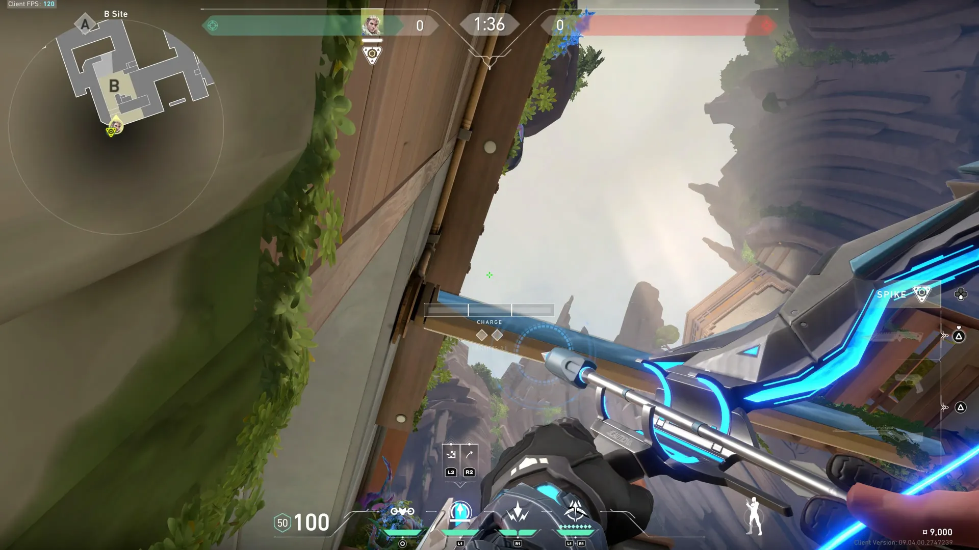 Sova Recon Bolt on Abyss Defense Site A — step 2 of 4: Aim — line up the shot