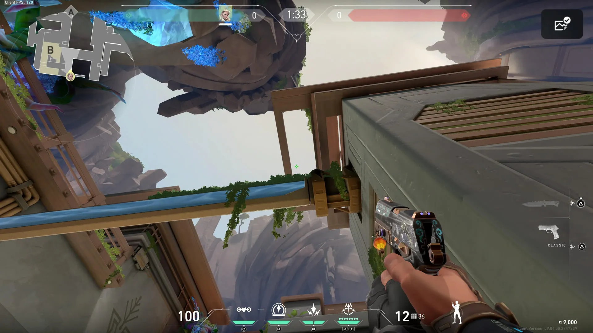 Sova Recon Bolt on Abyss Defense Site A — step 3 of 5: Aim — line up the shot