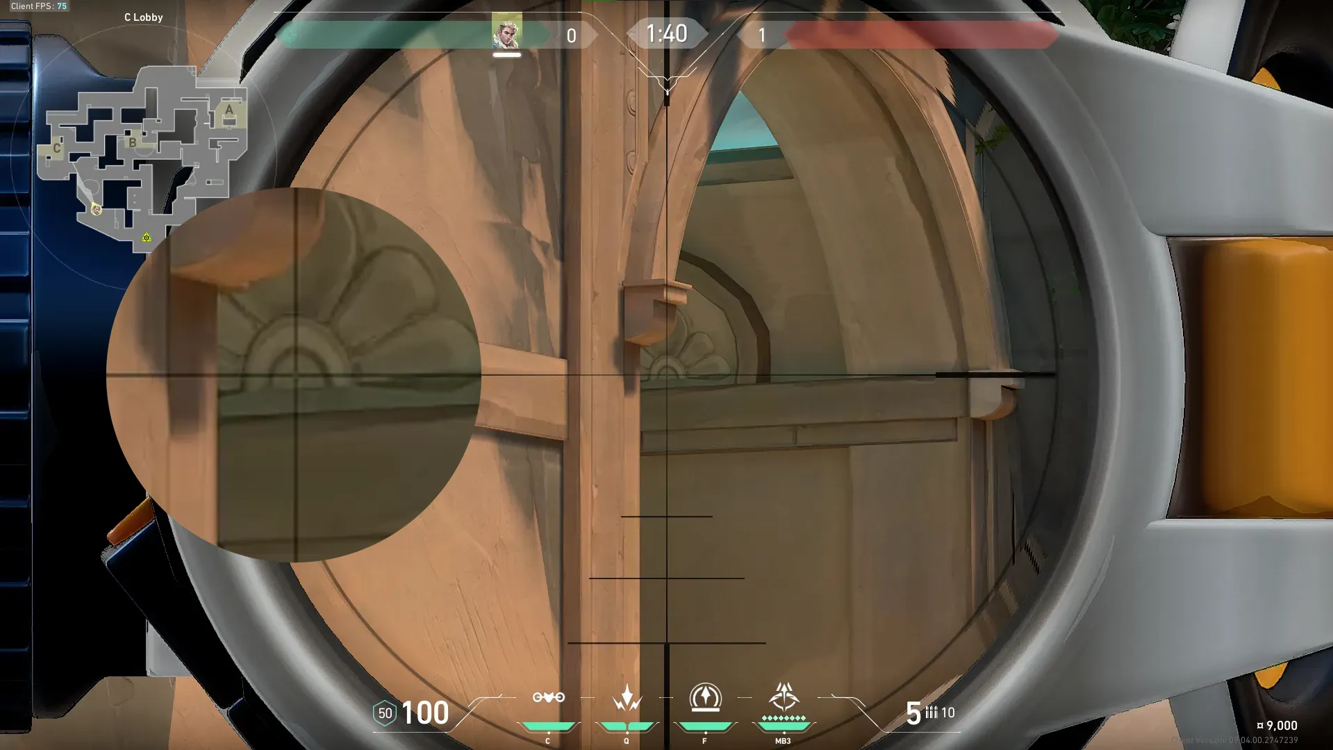 Sova Recon Bolt on Lotus Attack Site C — step 3 of 5: Aim — line up the shot