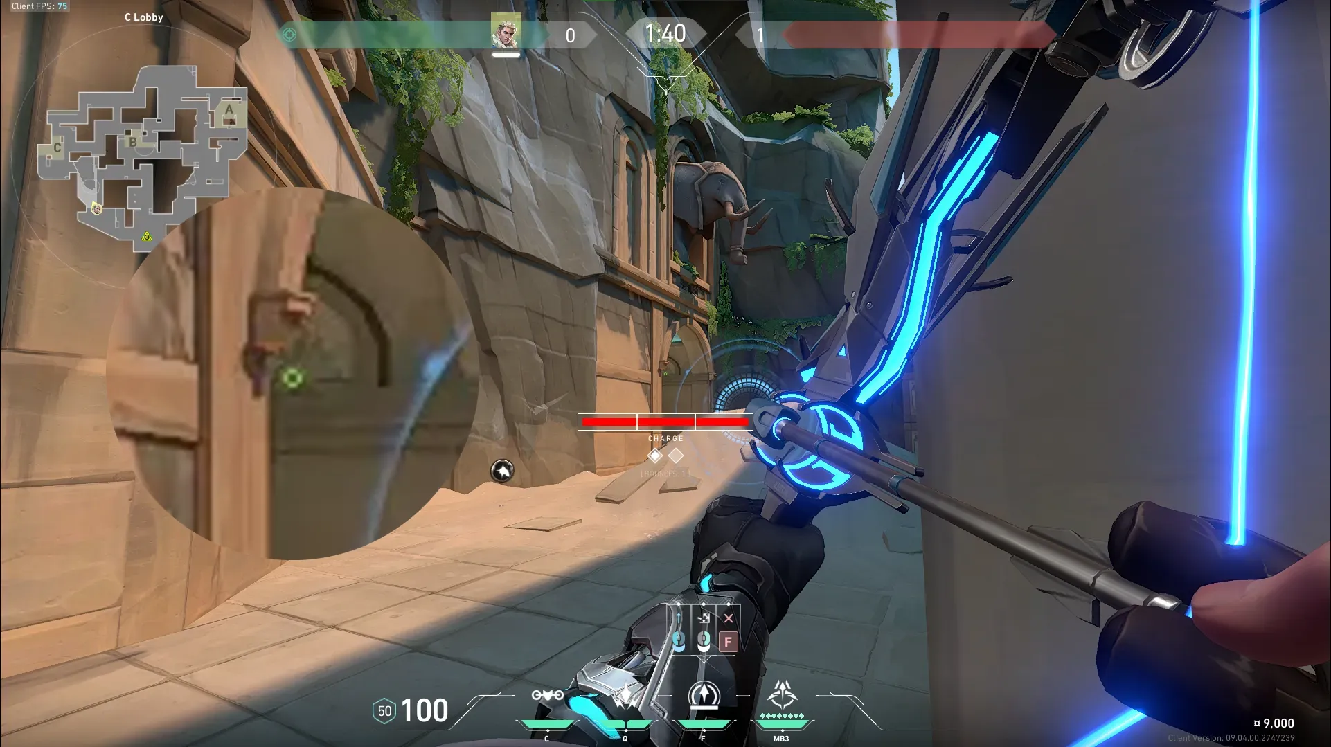 Sova Recon Bolt on Lotus Attack Site C — step 4 of 5: Aim — line up the shot
