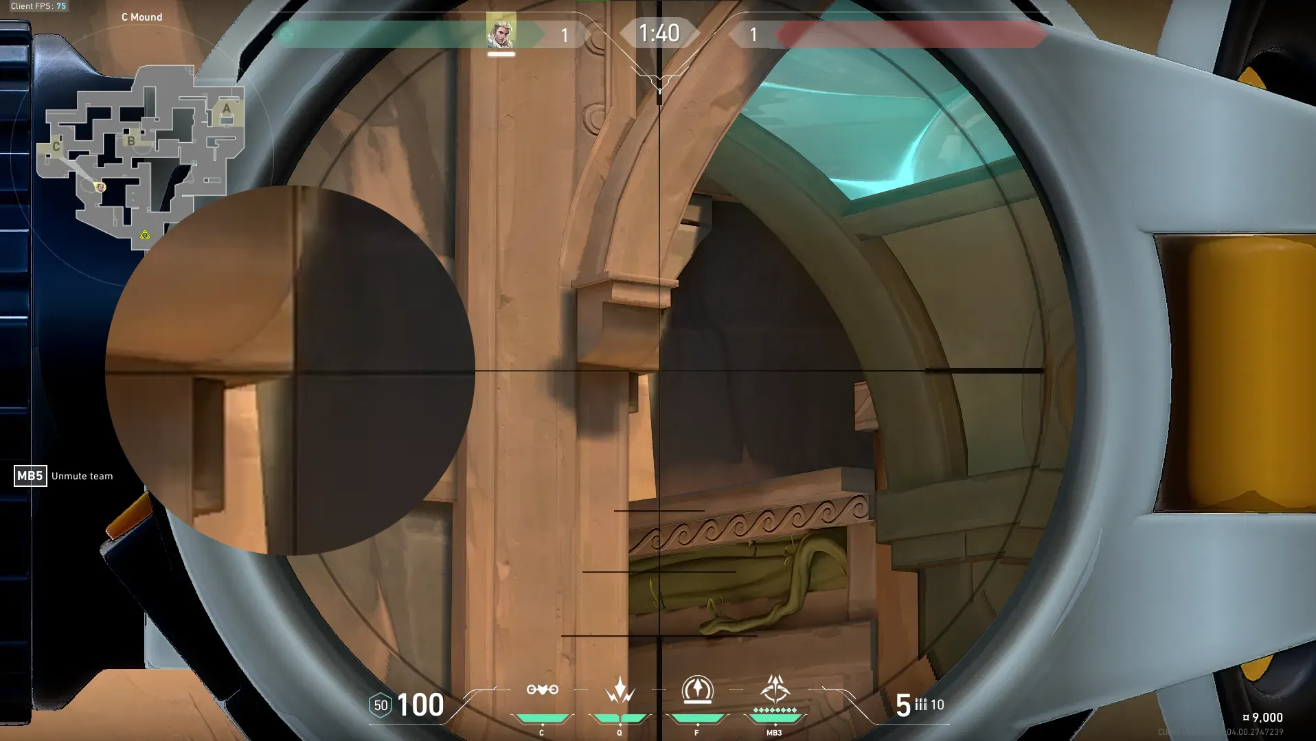 Sova Shock Bolt on Lotus Attack Site C — step 2 of 4: Aim — line up the shot