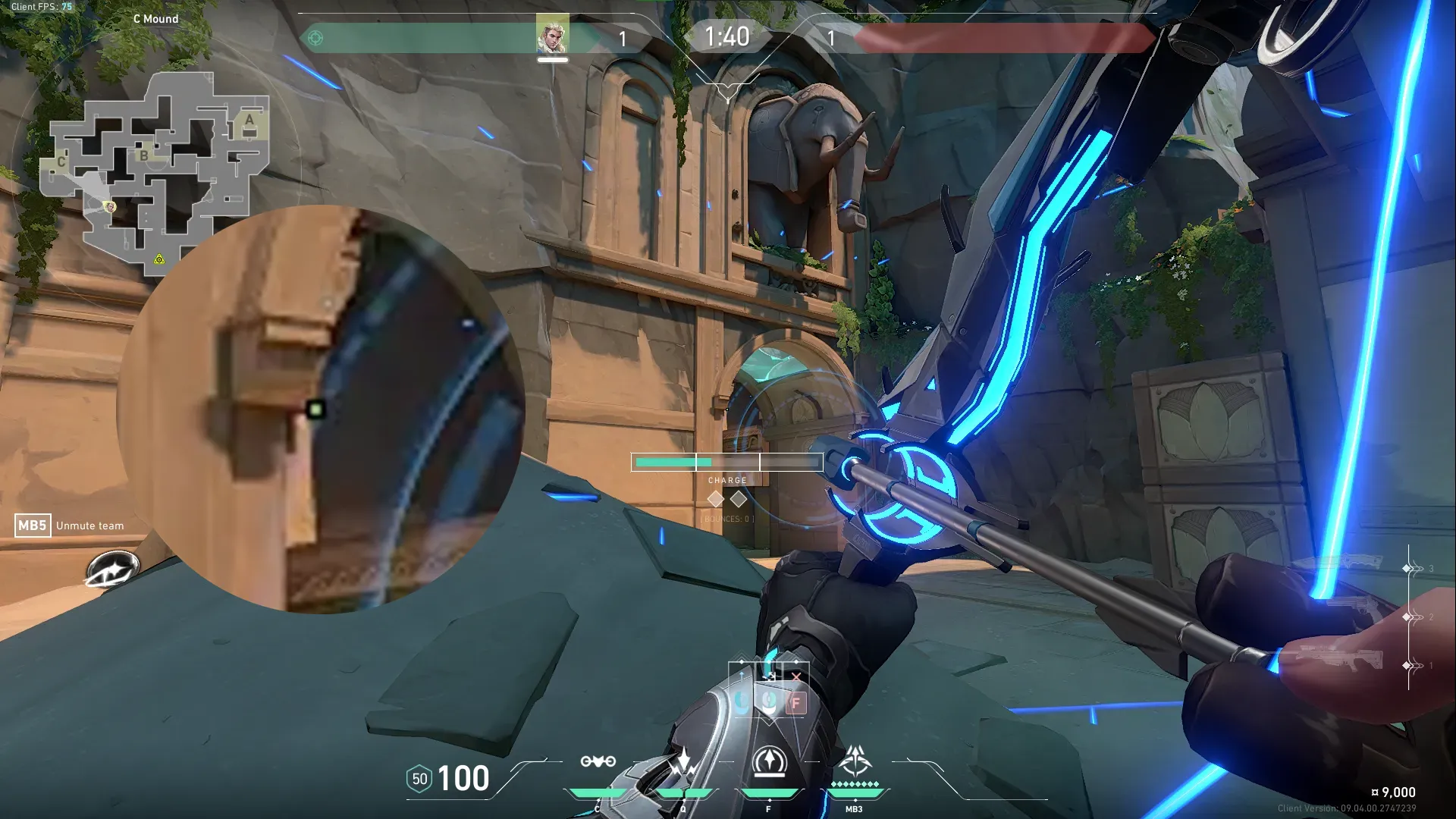 Sova Shock Bolt on Lotus Attack Site C — step 3 of 4: Aim — line up the shot