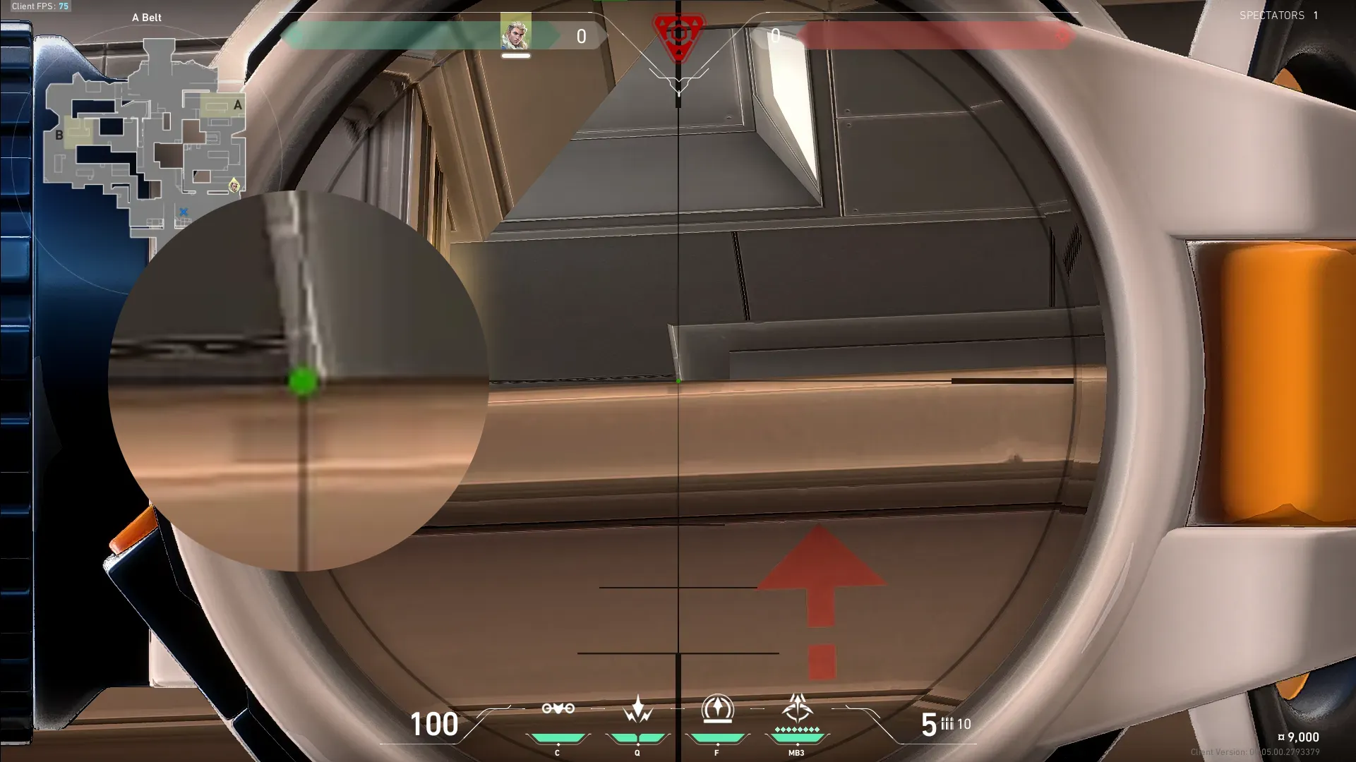 Sova Shock Bolt on Icebox Attack Site A — step 3 of 5: Aim — line up the shot