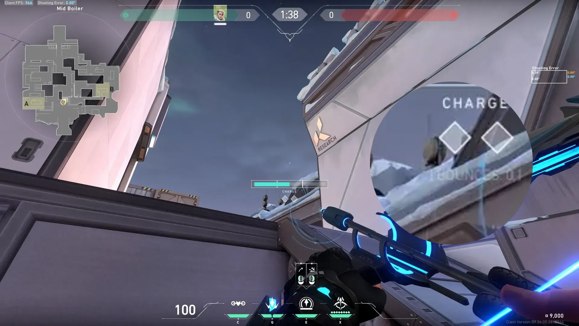 Sova Recon Bolt on Icebox Defense Site B — step 2 of 3: Aim — line up the shot