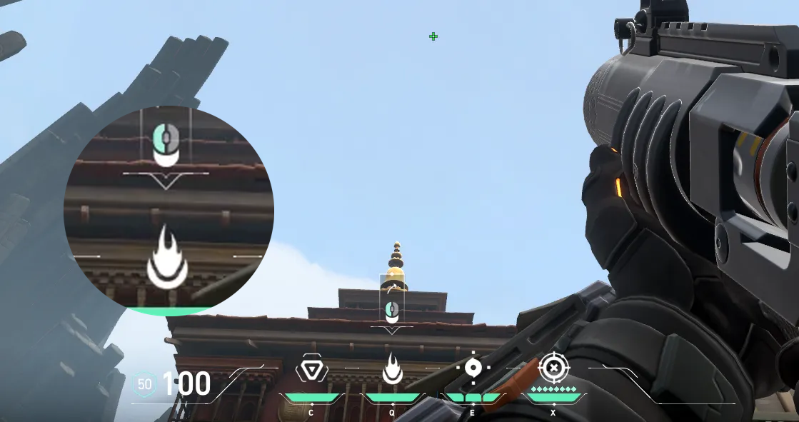 Brimstone Incendiary on Haven Defense Site B — step 2 of 3: Aim — line up the shot