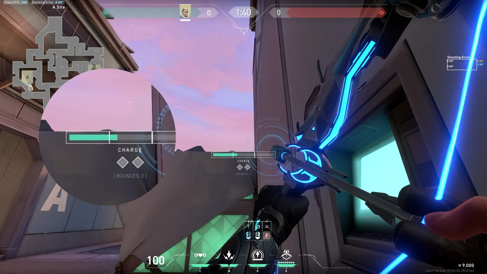 Sova Recon Bolt on Sunset Defense Site A — step 2 of 3: Aim — line up the shot