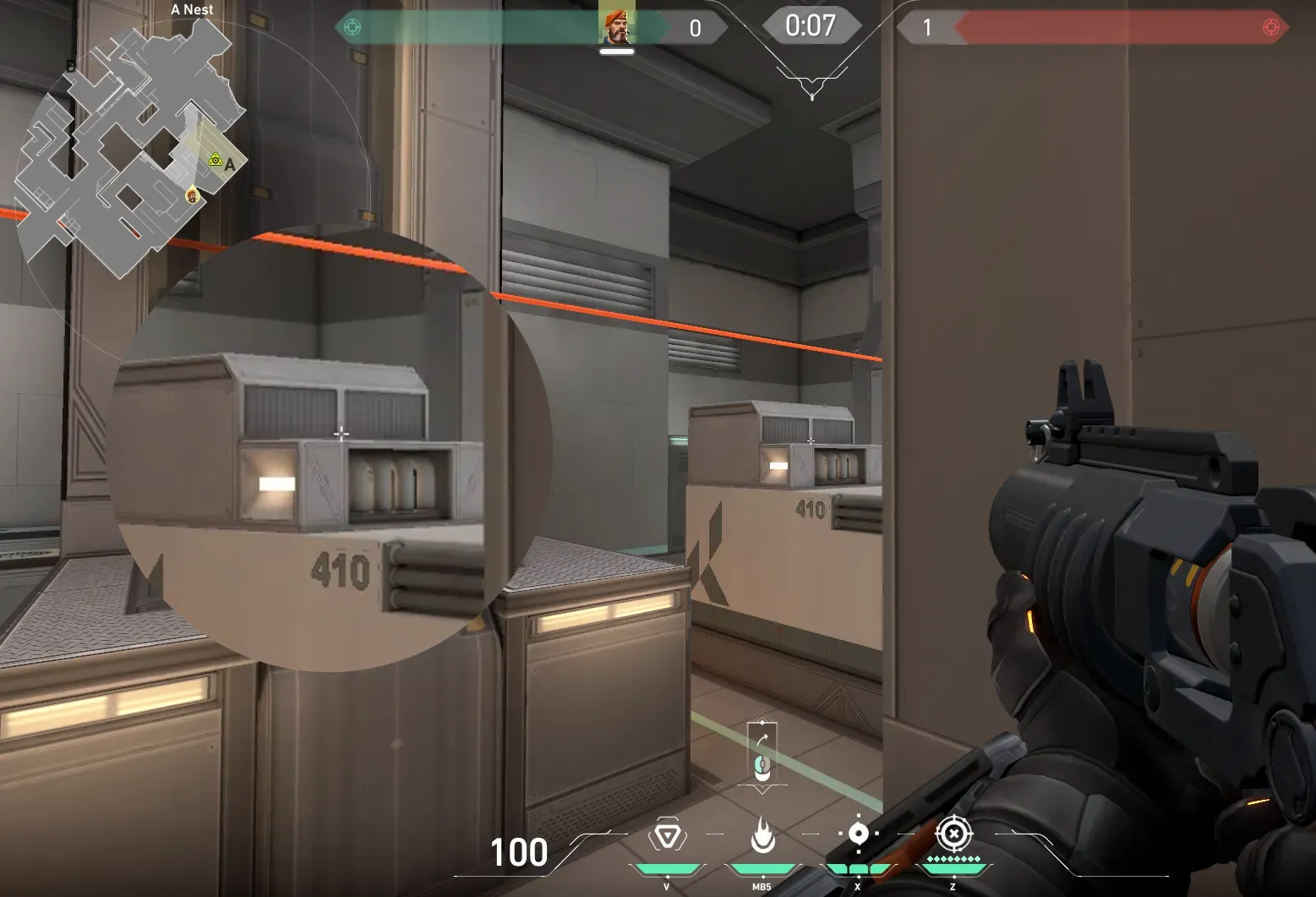 Brimstone Incendiary on Icebox Attack Site A — step 2 of 3: Aim — line up the shot