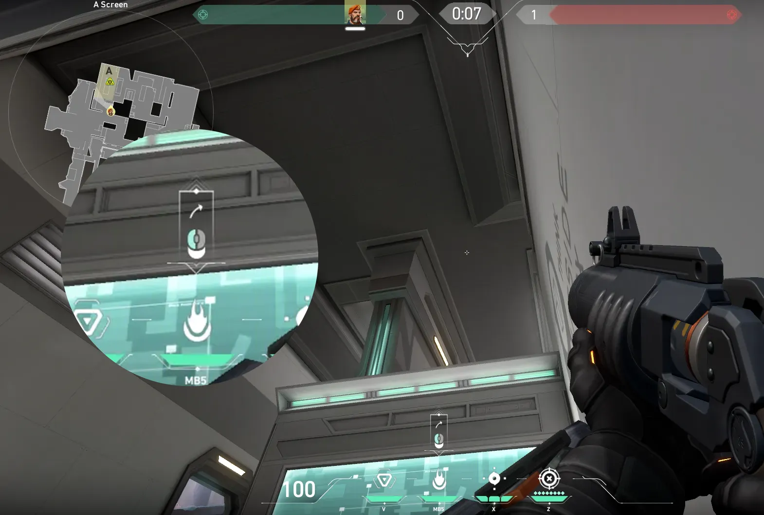 Brimstone Incendiary on Icebox Defense Site A — step 2 of 3: Aim — line up the shot