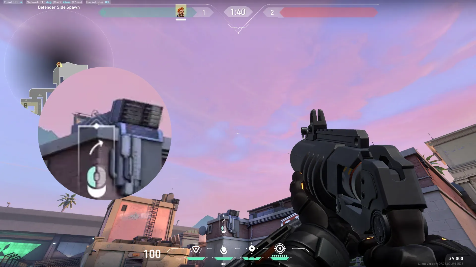 Brimstone Incendiary on Sunset Defense Site A — step 3 of 4: Aim — line up the shot