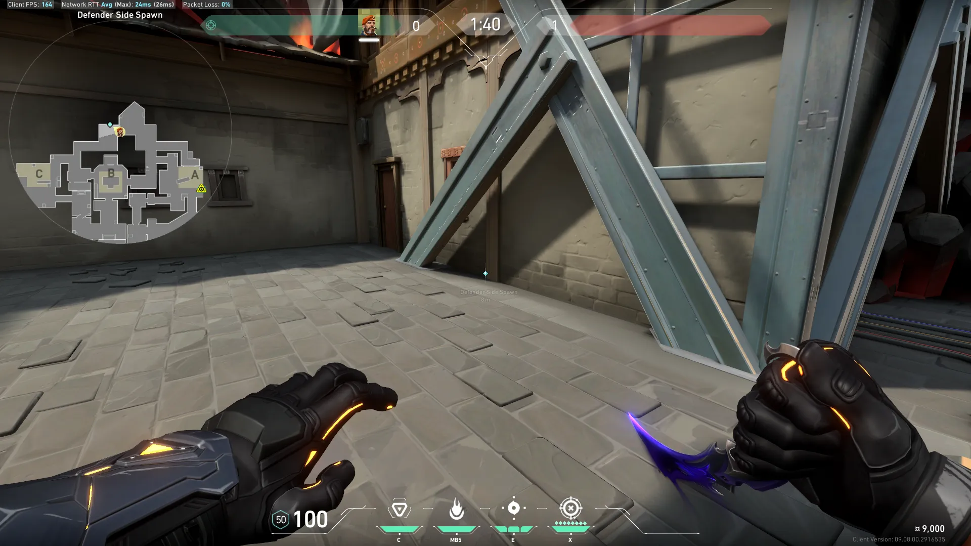 Brimstone Incendiary on Haven Defense Site A — step 2 of 4: Aim — line up the shot