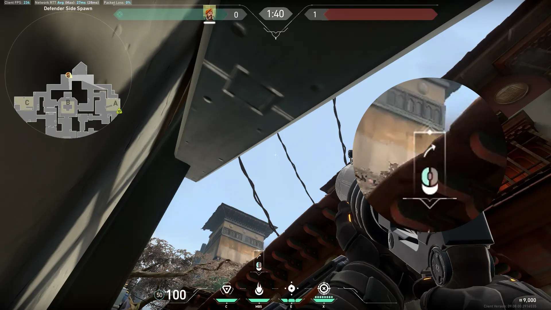 Brimstone Incendiary on Haven Defense Site A — step 3 of 4: Aim — line up the shot