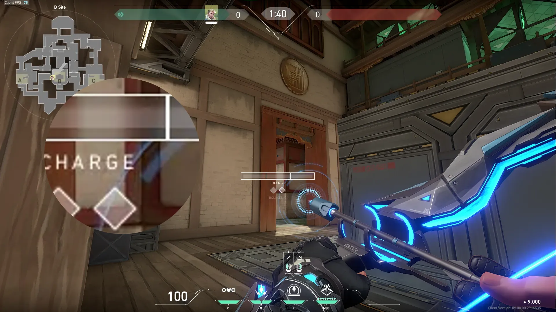 Sova Recon Bolt on Haven Defense Site A — step 3 of 8: Aim — line up the shot