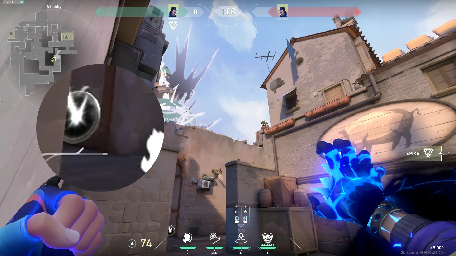 Yoru Blindside on Ascent Attack Site A — step 2 of 5: Aim — line up the shot