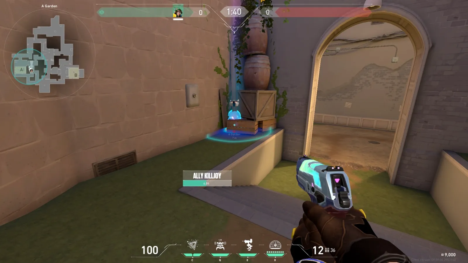 Killjoy Nanoswarm on Ascent Defense Site A — step 2 of 5: Aim — line up the shot