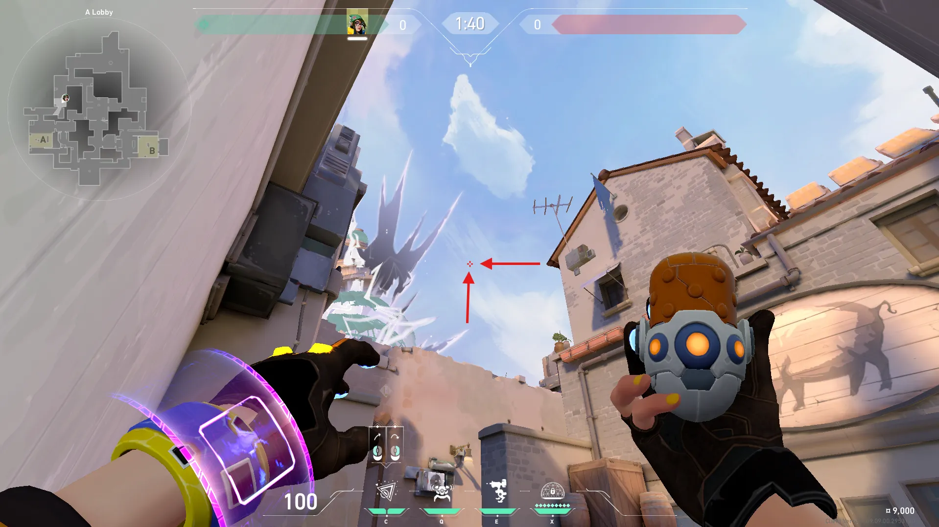 Killjoy Nanoswarm on Ascent Attack Site A — step 2 of 3: Aim — line up the shot