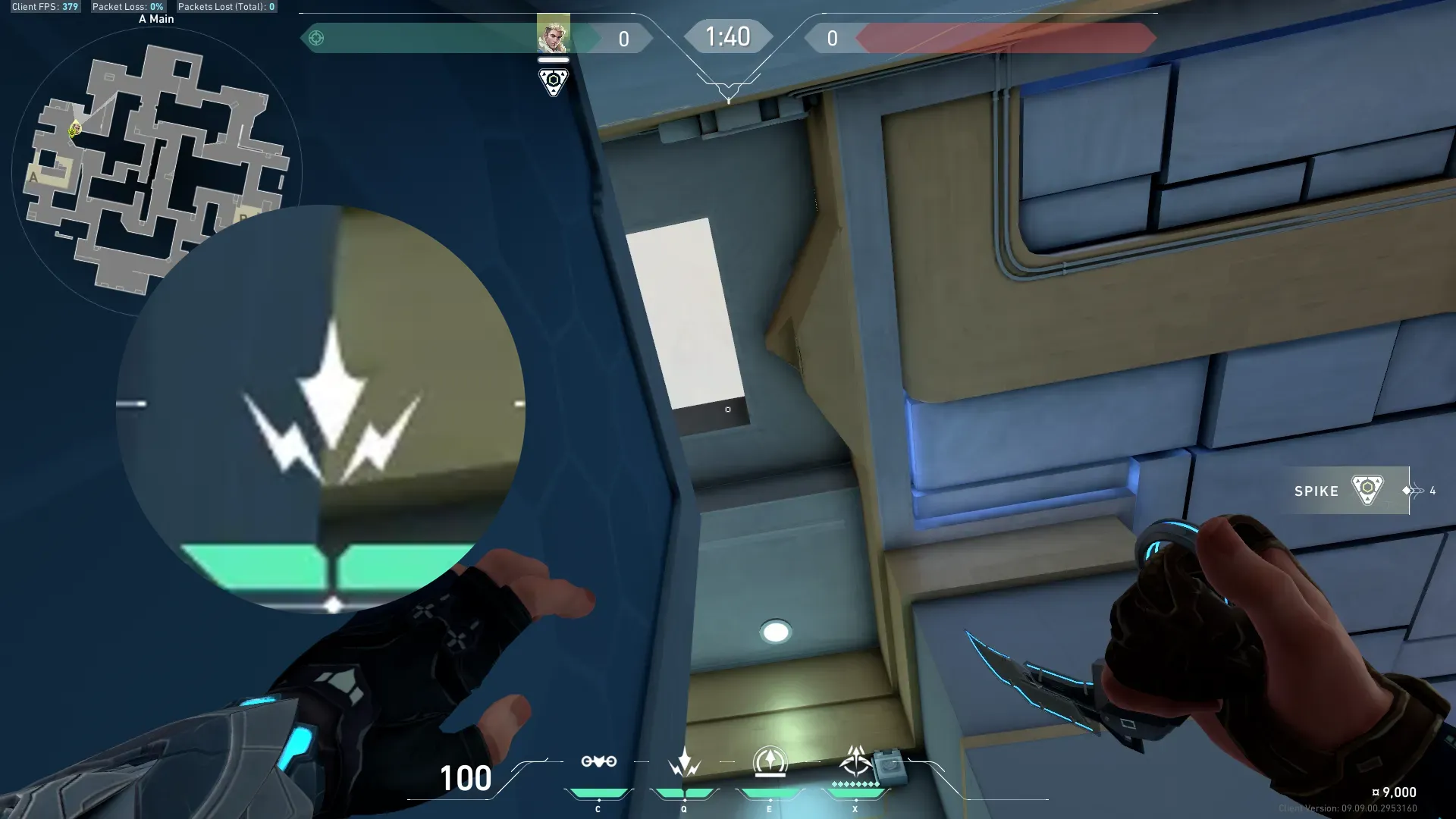 Sova Shock Bolt on Abyss Attack Site A — step 2 of 5: Aim — line up the shot
