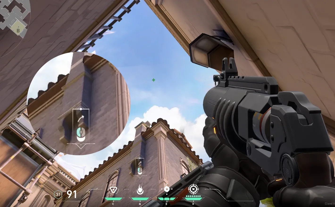 Brimstone Incendiary on Ascent Defense Site A — step 2 of 3: Aim — line up the shot