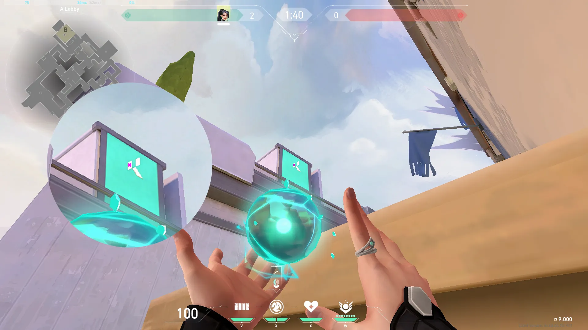 Sage Slow Orb on Ascent Attack Mid — step 2 of 3: Aim — line up the shot