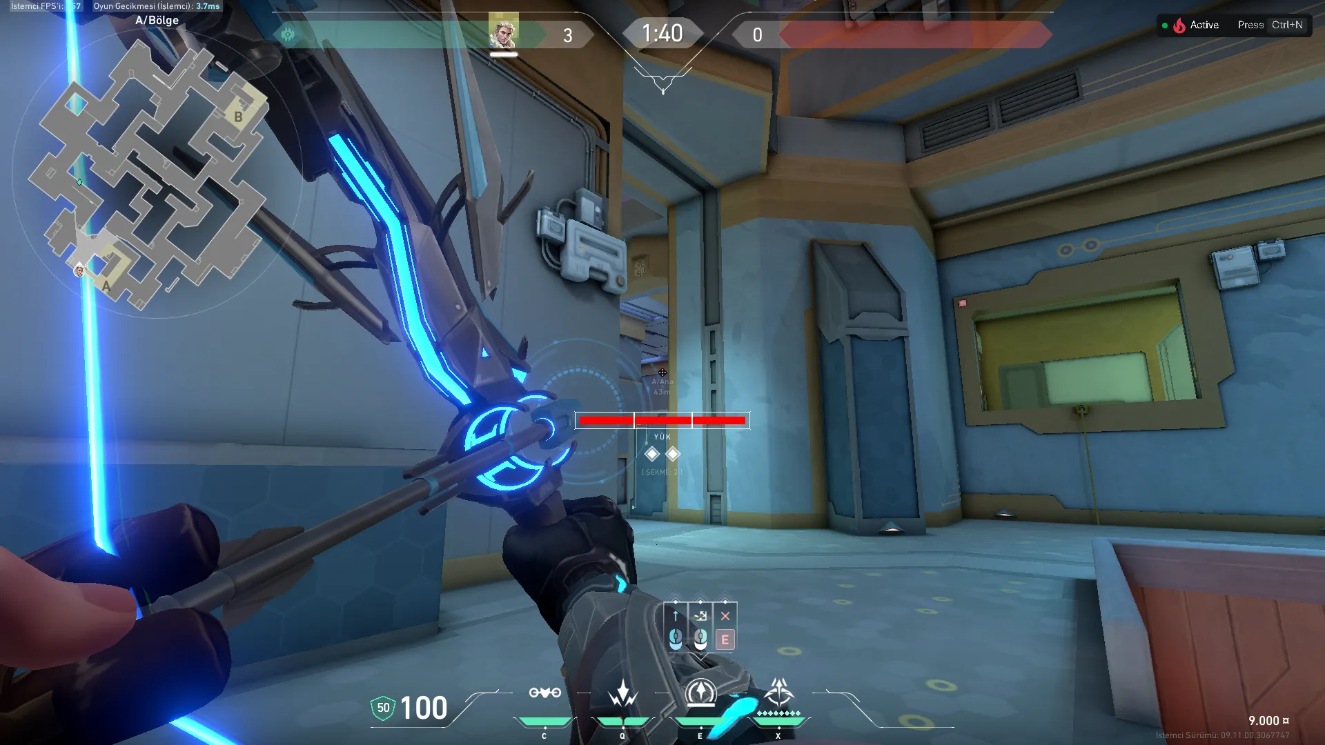Sova Recon Bolt on Abyss Defense Site A — step 2 of 3: Aim — line up the shot