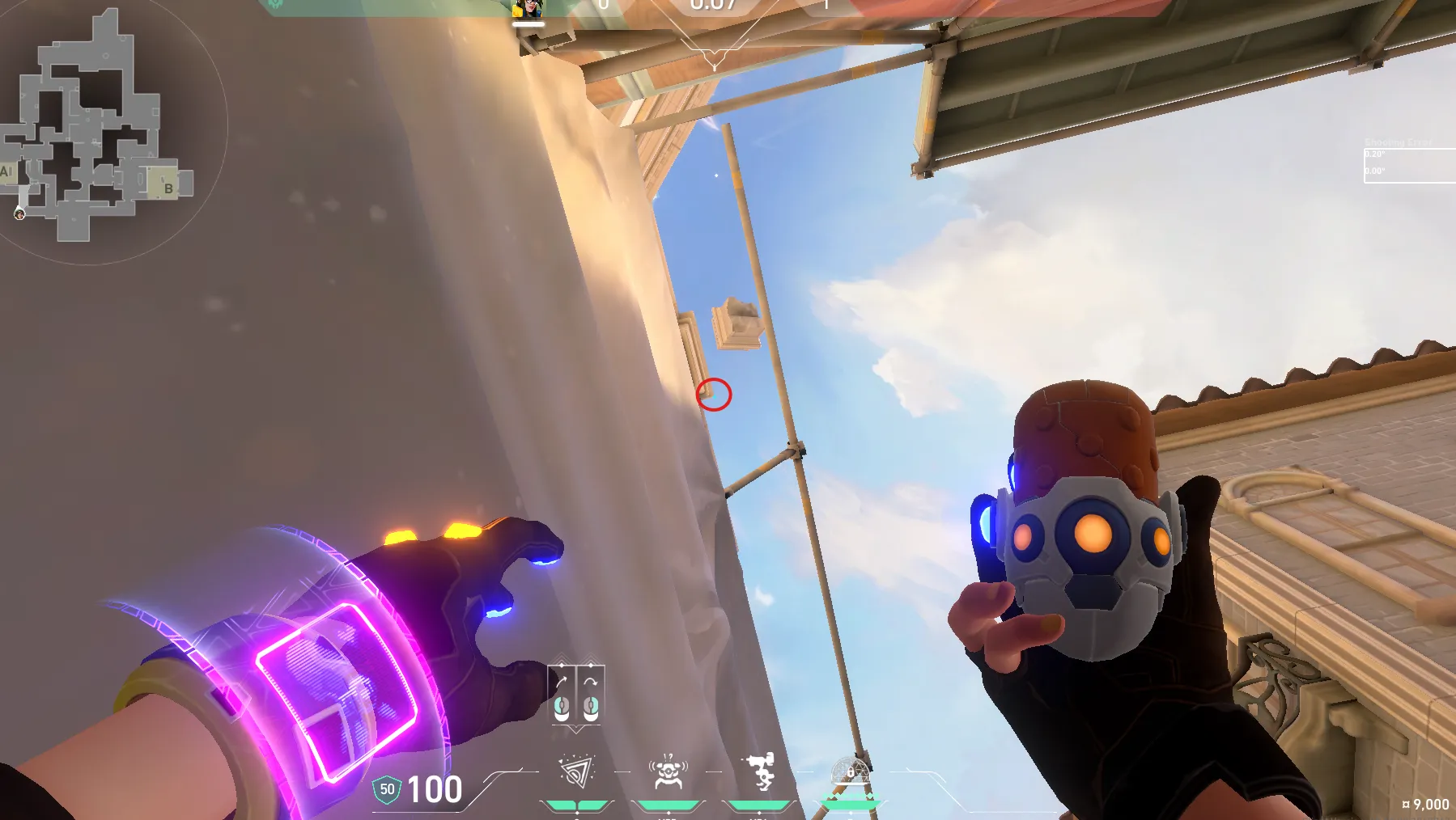 Killjoy Nanoswarm on Ascent Defense Site A — step 2 of 3: Aim — line up the shot