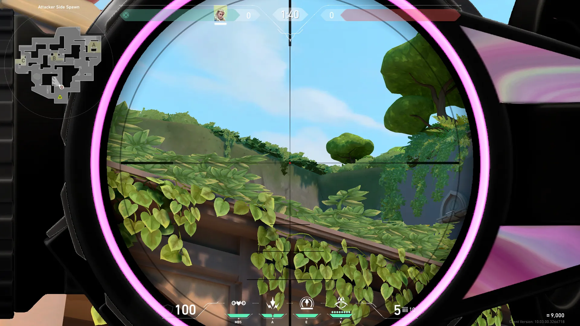Sova Recon Bolt on Lotus Attack Site B — step 3 of 4: Aim — line up the shot