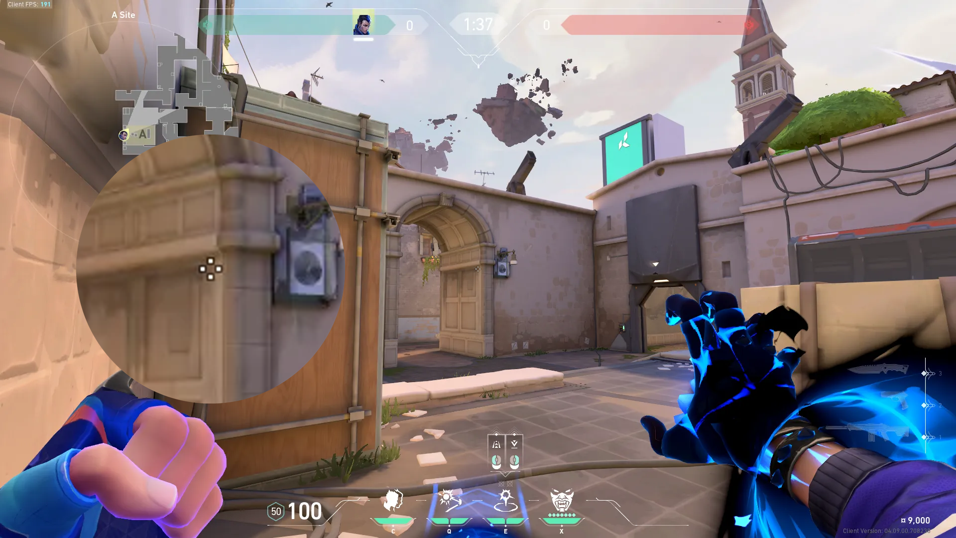 Yoru Gatecrash on Ascent Defense Site A — step 2 of 3: Aim — line up the shot