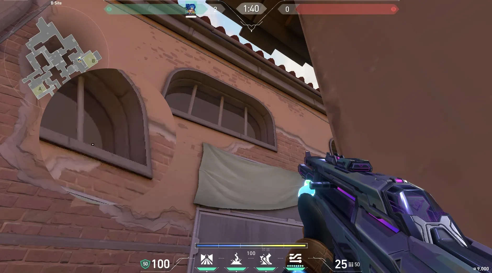 Neon Relay Bolt on Ascent Defense Site B — step 2 of 4: Aim — line up the shot