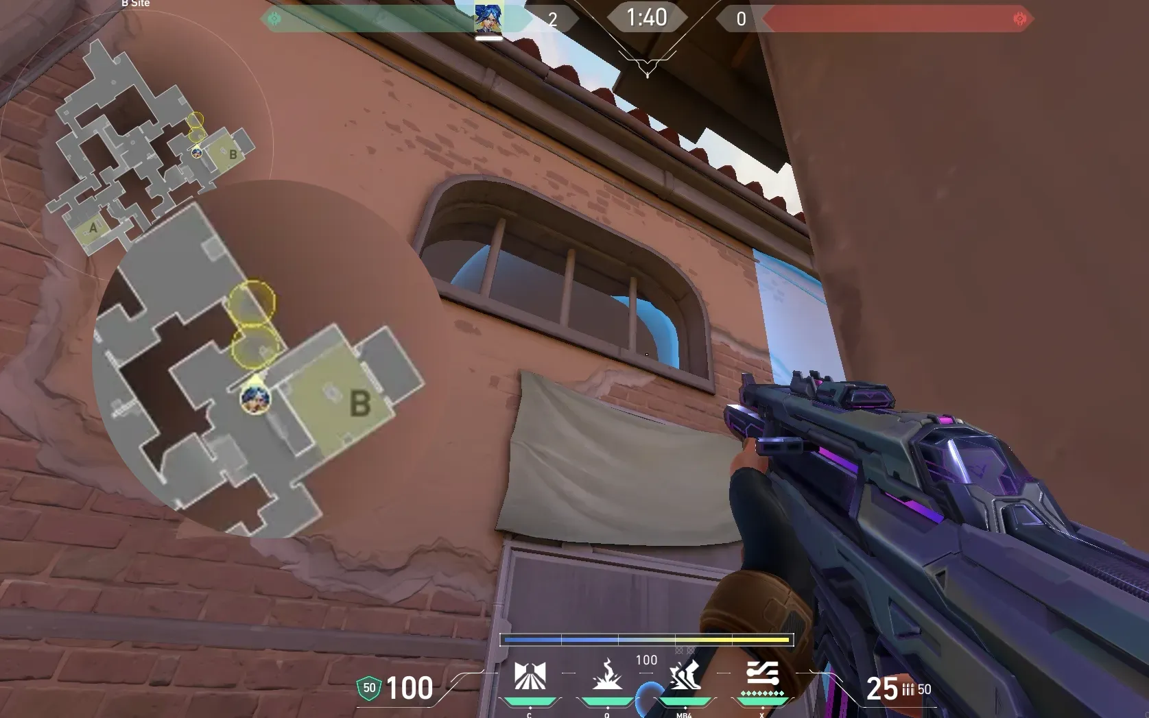 Neon Relay Bolt on Ascent Defense Site B — step 3 of 4: Aim — line up the shot