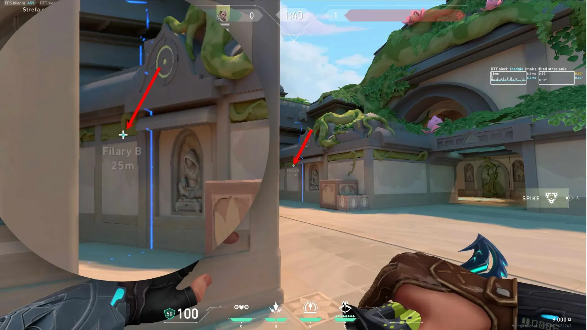 Sova Recon Bolt on Lotus Attack Site B — step 2 of 3: Aim — line up the shot