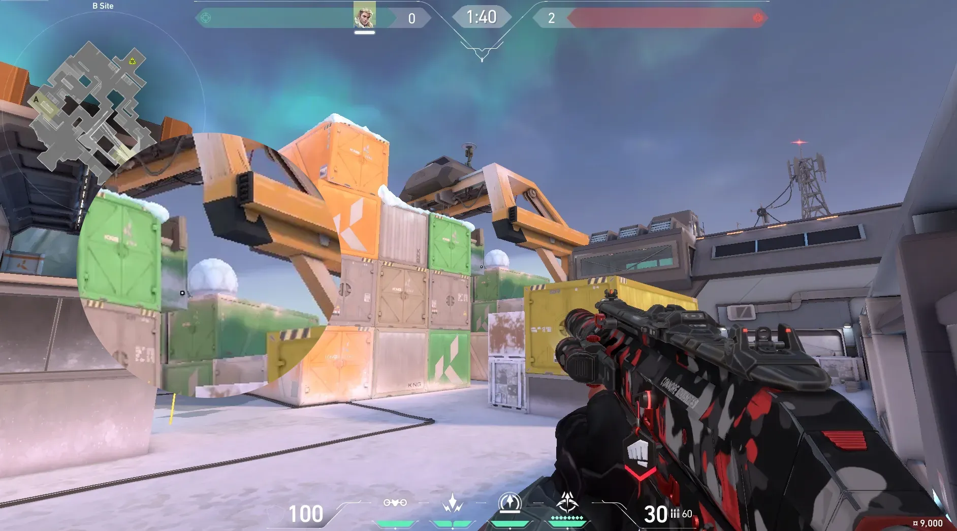 Sova Recon Bolt on Icebox Defense Site B — step 2 of 4: Aim — line up the shot
