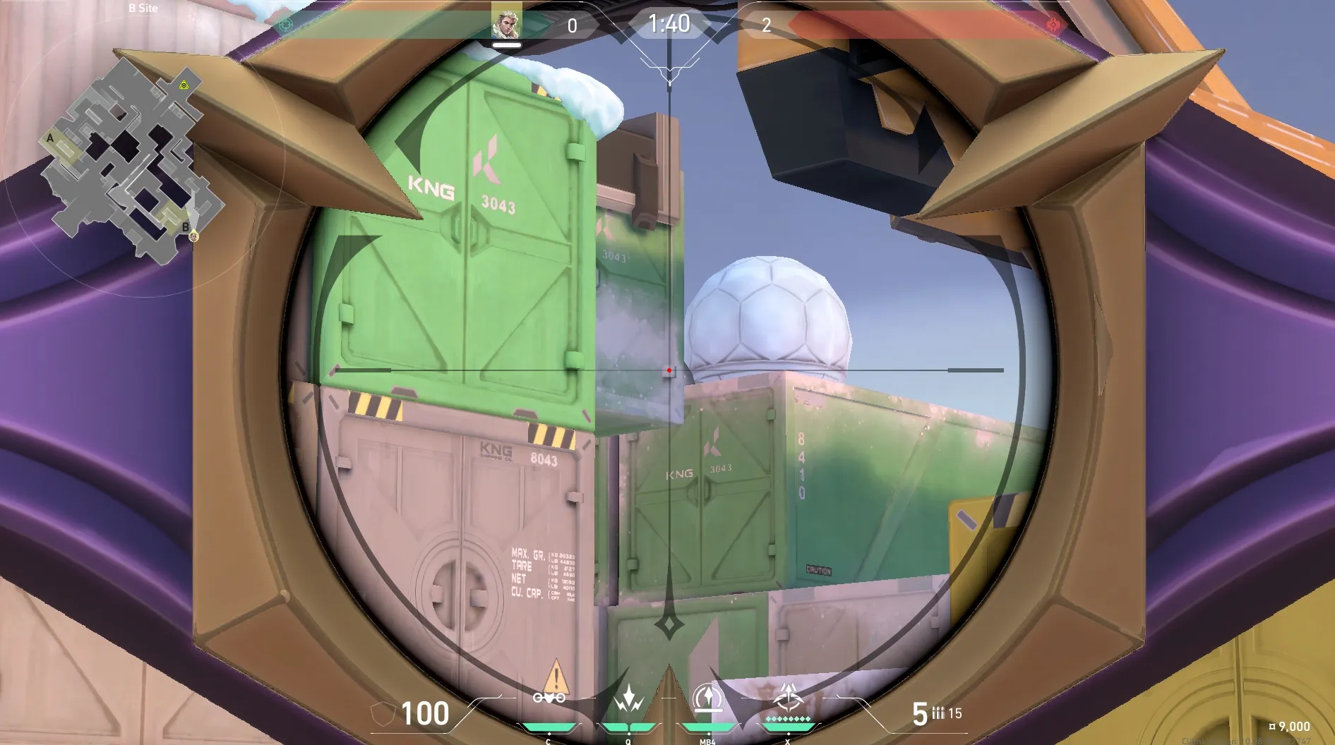 Sova Recon Bolt on Icebox Defense Site B — step 3 of 4: Aim — line up the shot