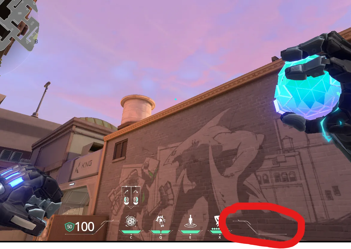 KAY/O Frag_Ment on Sunset Defense Site A — step 2 of 3: Aim — line up the shot