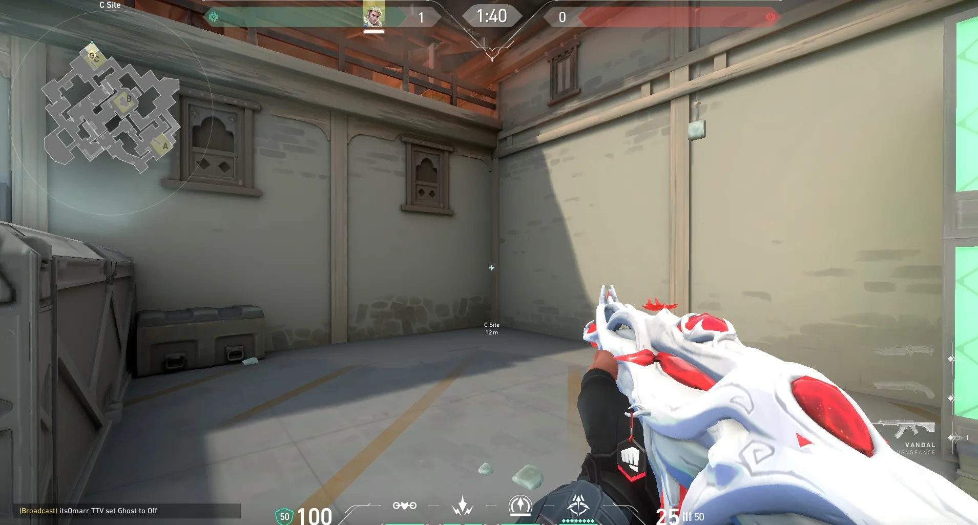 Sova Recon Bolt on Haven Defense Site C — step 1 of 4: Position — where to stand