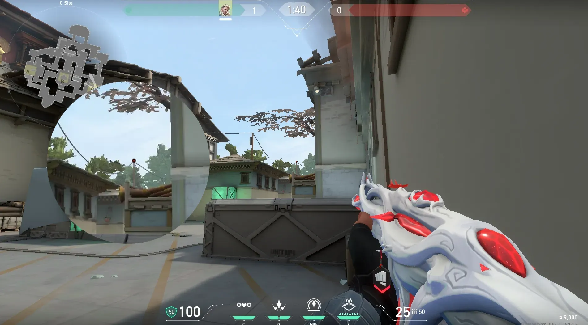 Sova Recon Bolt on Haven Defense Site C — step 2 of 4: Aim — line up the shot