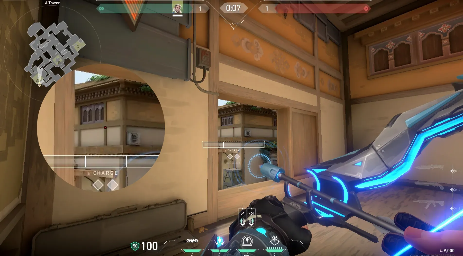 Sova Recon Bolt on Haven Defense Site A — step 2 of 3: Aim — line up the shot