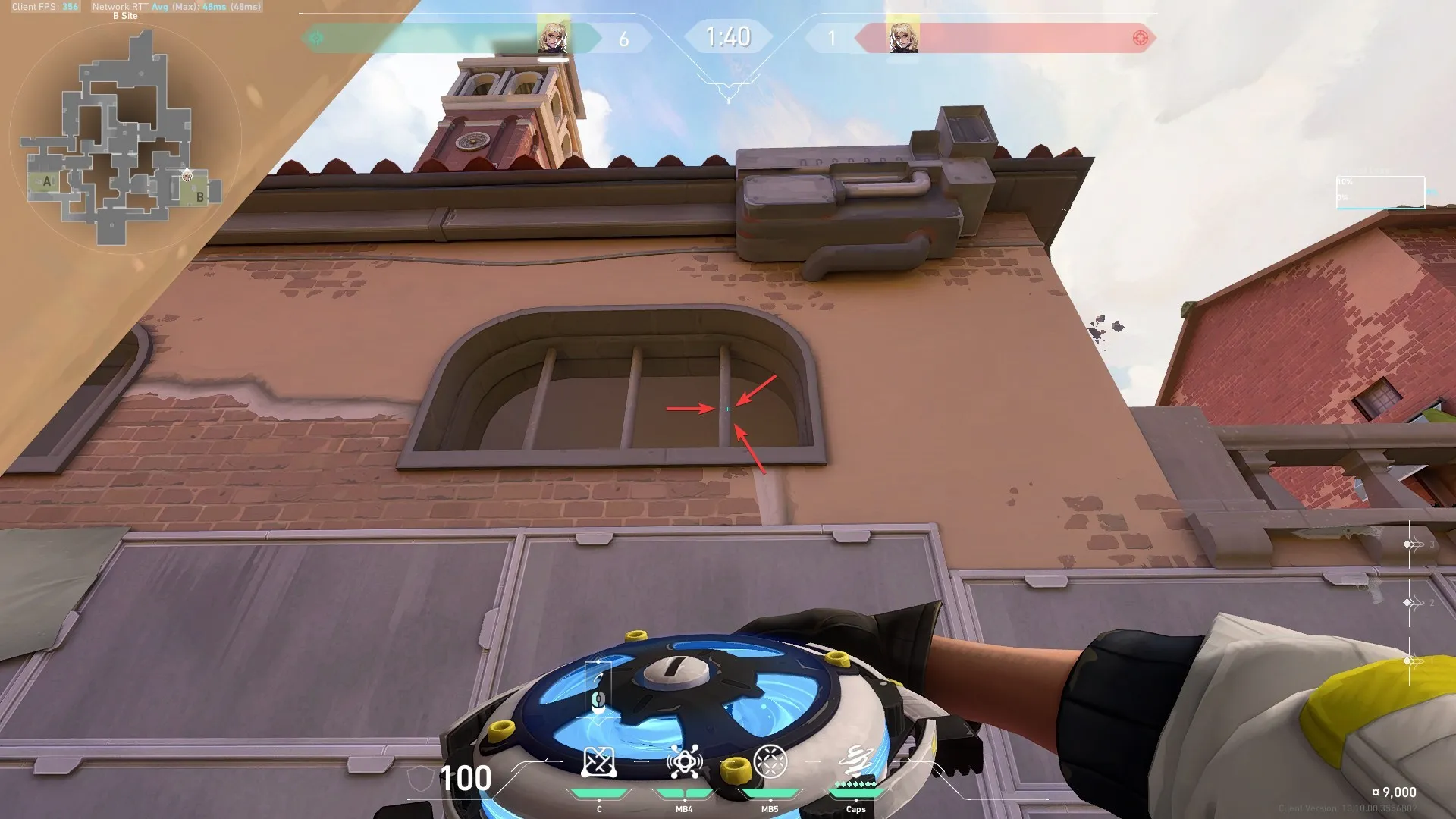 Deadlock Barrier Mesh on Ascent Defense Site B — step 2 of 3: Aim — line up the shot