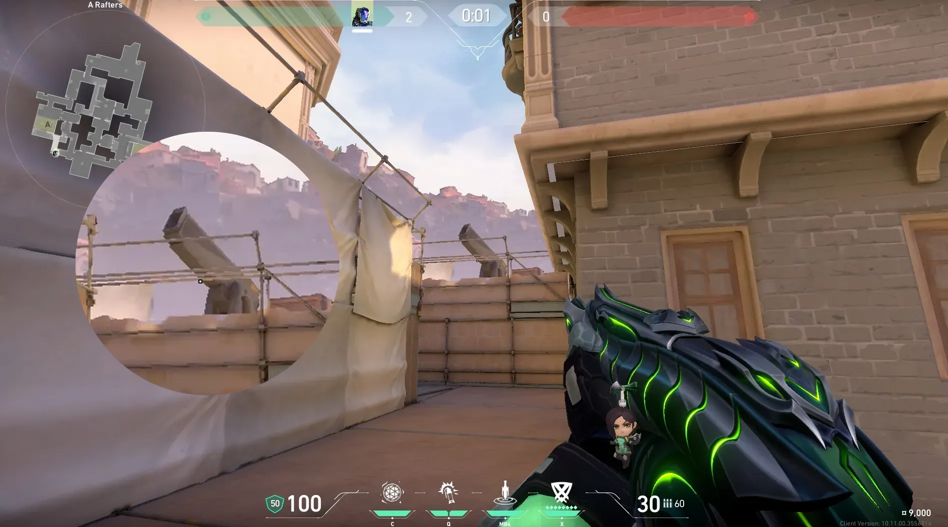 KAY/O Zero_Point on Ascent Defense Site A — step 2 of 4: Aim — line up the shot