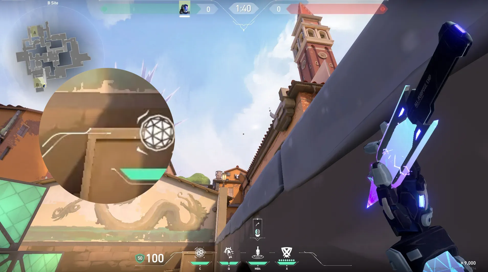 KAY/O Zero_Point on Ascent Defense Site A — step 2 of 3: Aim — line up the shot