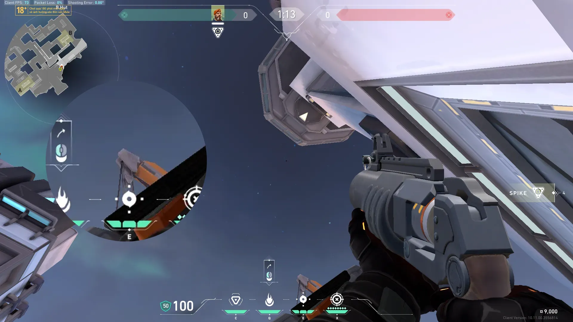 Brimstone Incendiary on Icebox Defense Site B — step 2 of 3: Aim — line up the shot