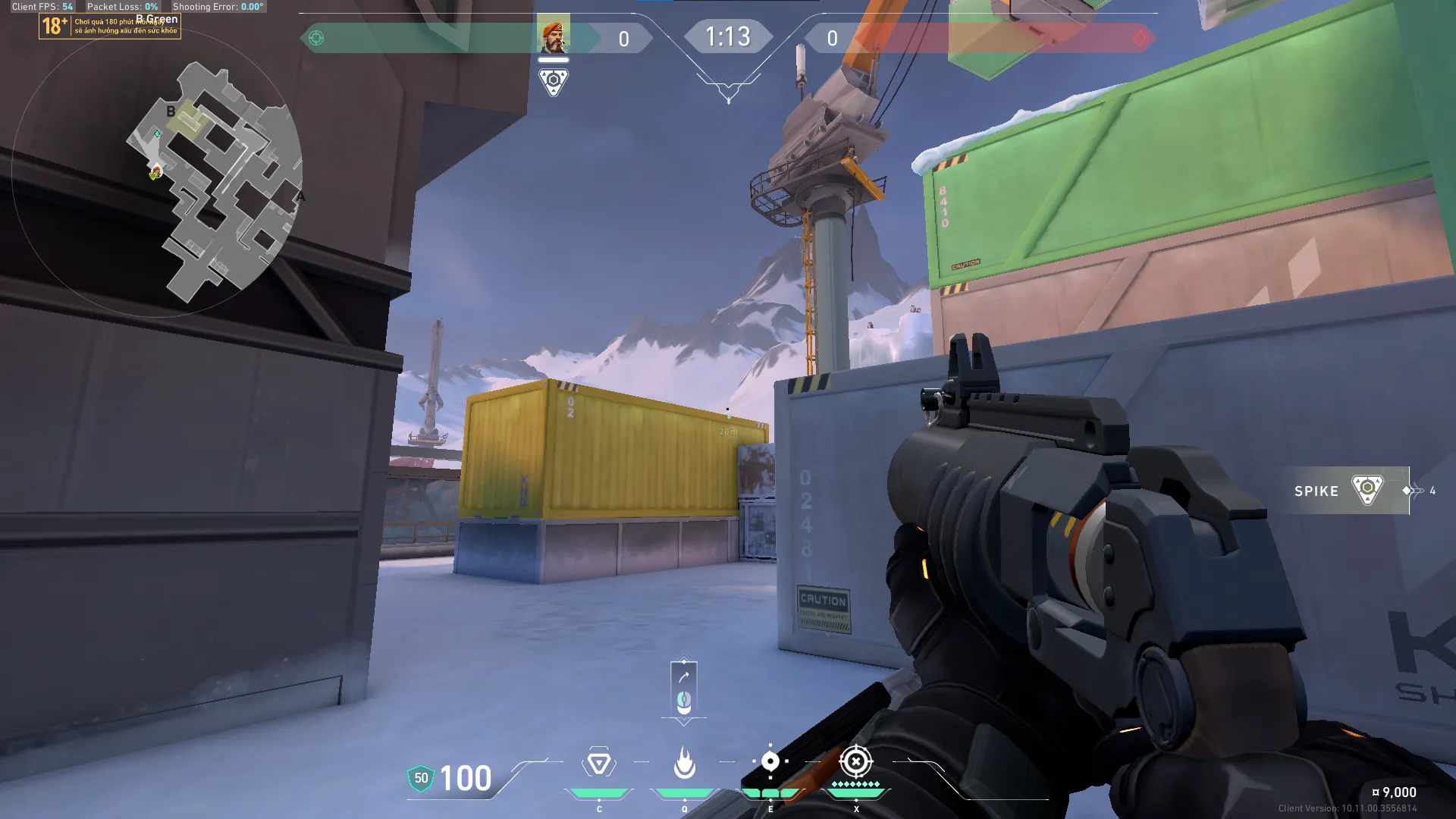 Brimstone Incendiary on Icebox Attack Site B — step 2 of 3: Aim — line up the shot
