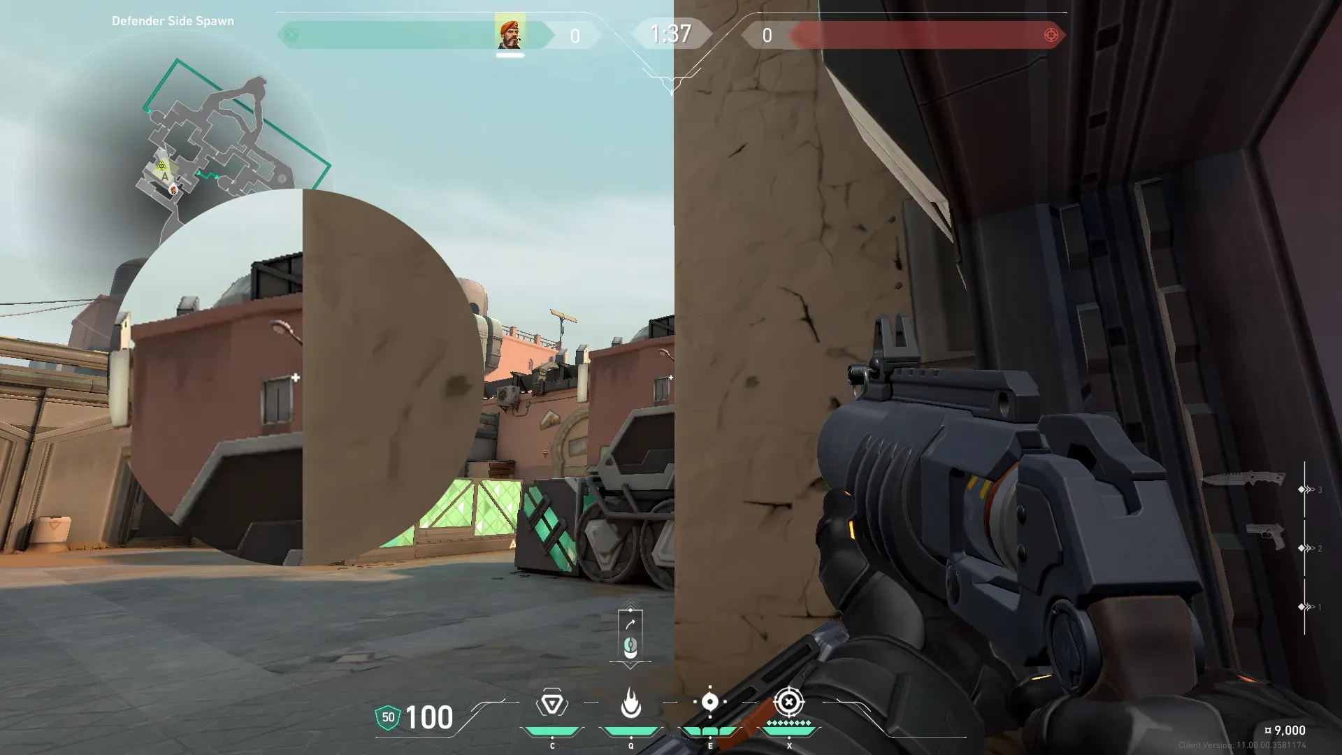 Brimstone Incendiary on Bind Defense Site A — step 2 of 3: Aim — line up the shot